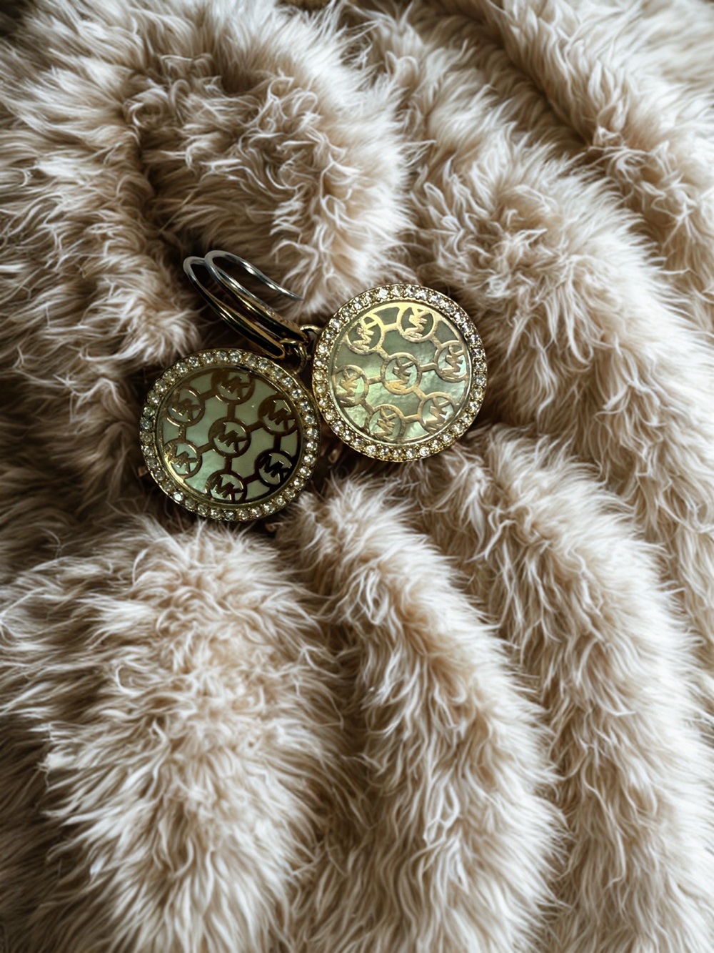 Michael Kors Gold-Tone Mother-of-Pearl Logo Drop Earrings
